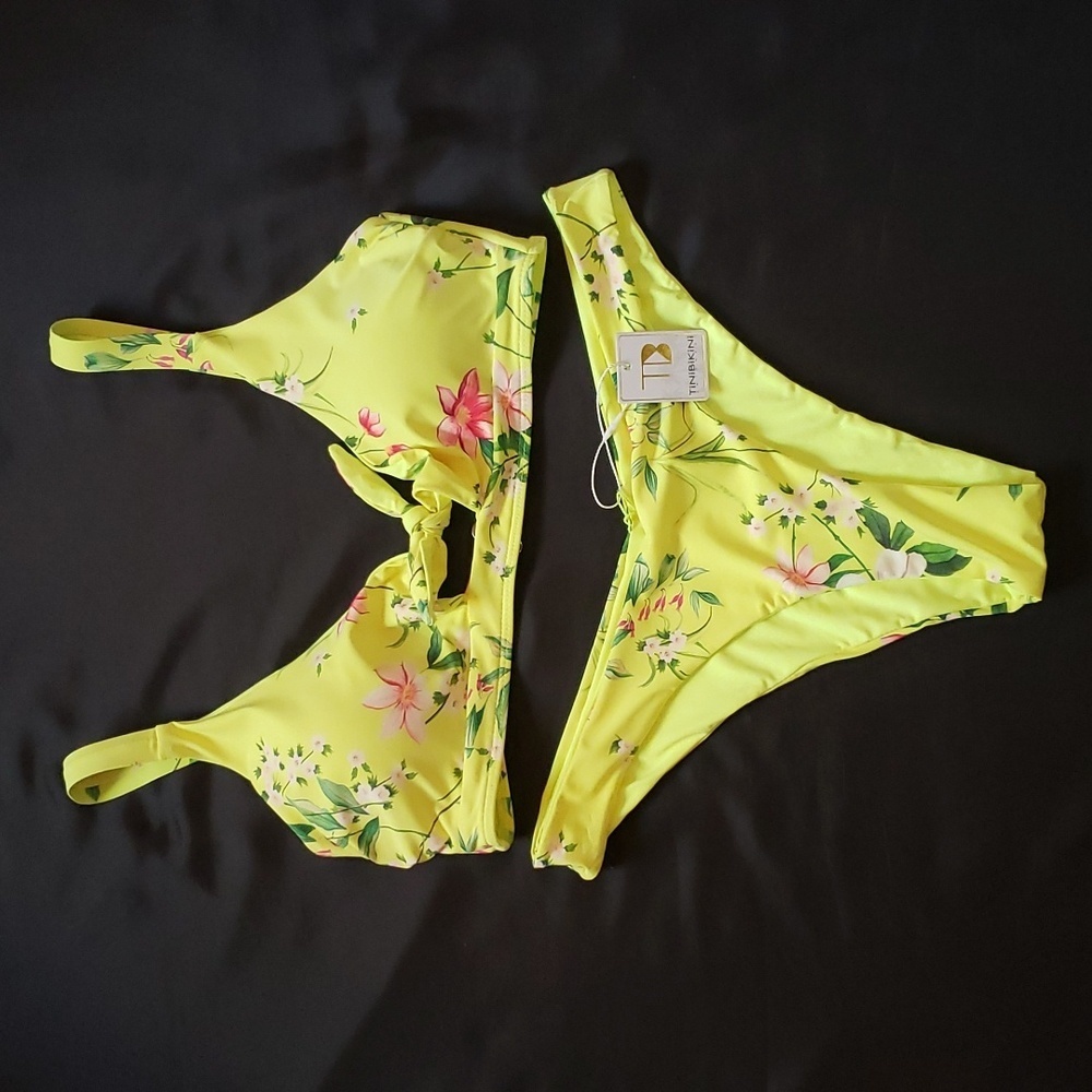 TiniBikini  Bright Yellow Floral Bikini, NWT, size XL